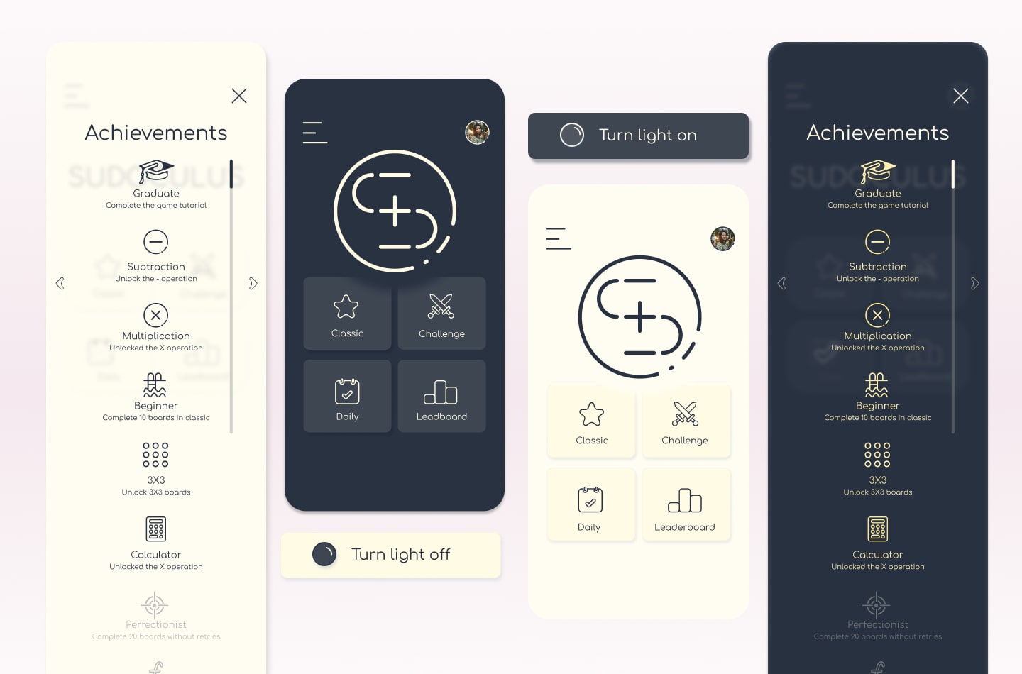 App design with full set of icon design for Sudoculus, a math based game